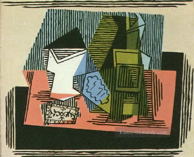 Verre bouteille et paquet tabac 1922 kubist Pablo Picasso Ölgemälde